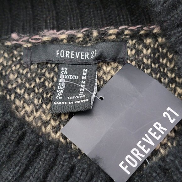 Forever21 Women's M Black Tan Leopard Print Fuzzy Oversize Sweater - Picture 2 of 8